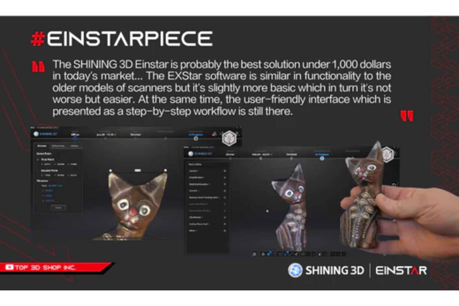 Shining 3D handheld 3D scanner with detailed specifications and features.