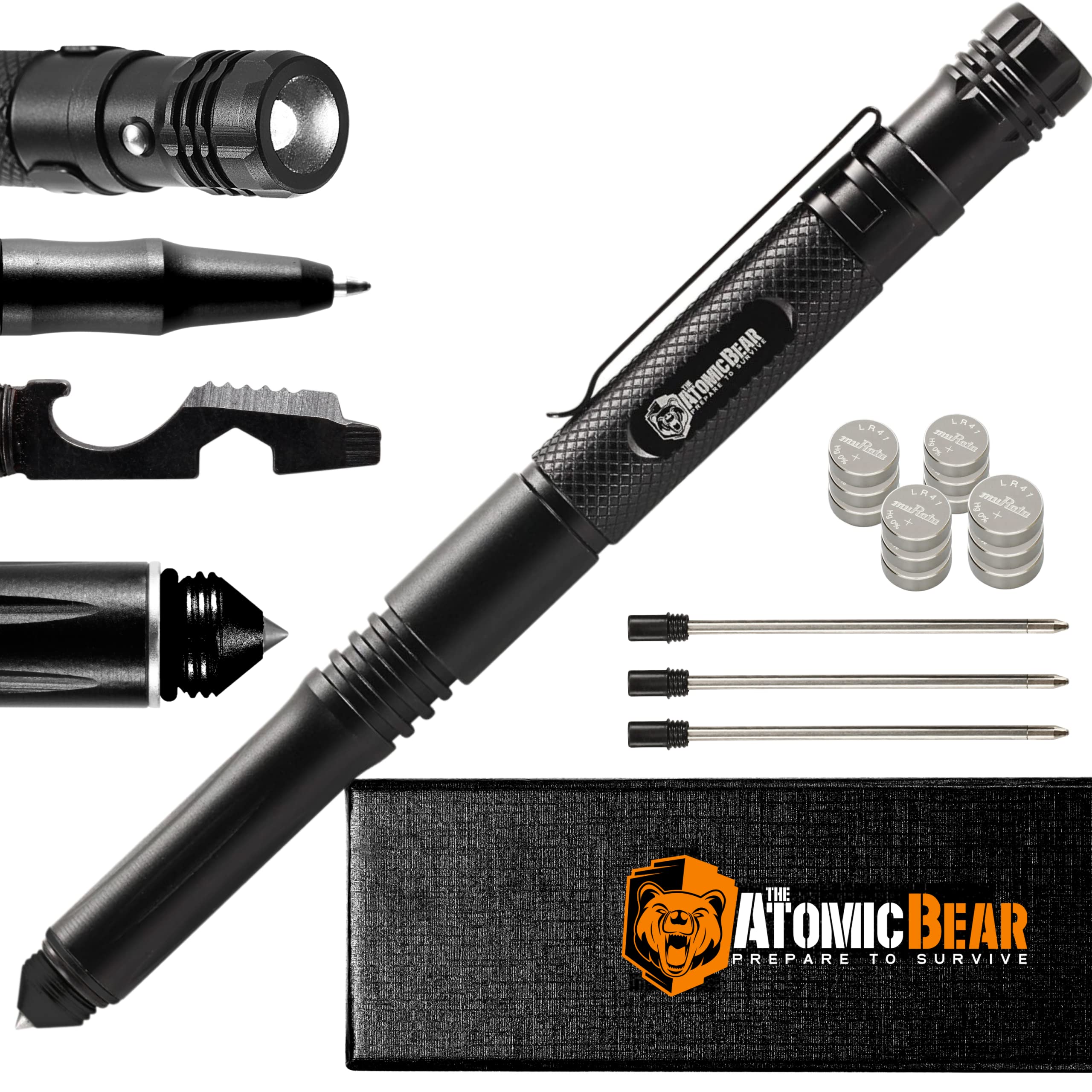 Self Defense Pen & Multi-tool Pen - Flashlight Survival  Pen for Men & Women - Tactical Gear & Gift - Military EDC Pen + Glass  Breaker + Bottle