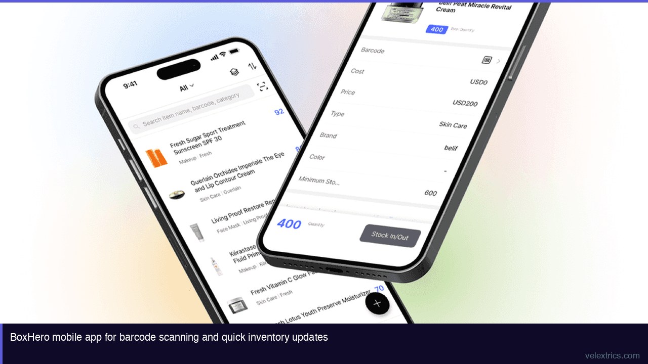 Inventory management setup guide showing item import, barcode assignment, and location structure