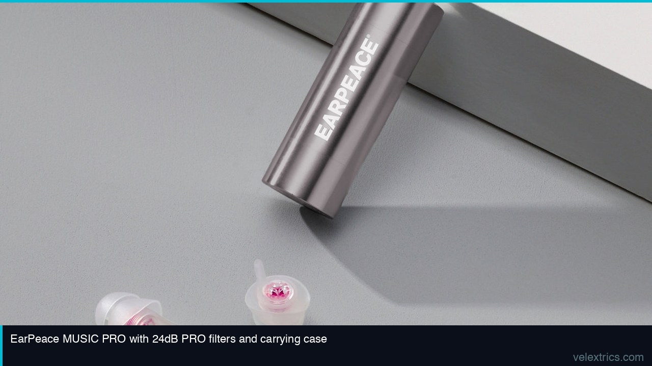EarPeace MUSIC PRO earplugs with 24dB PRO filters and carrying case