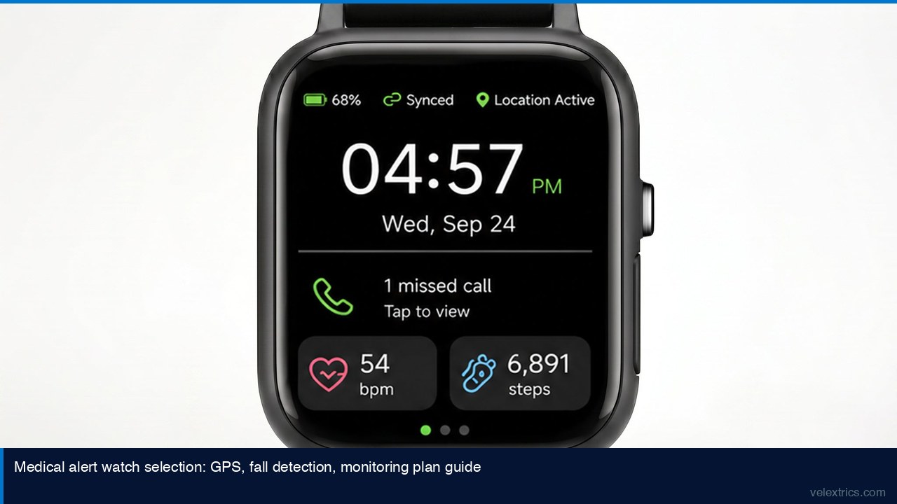 Medical alert watch selection guide showing GPS, fall detection, and SOS features